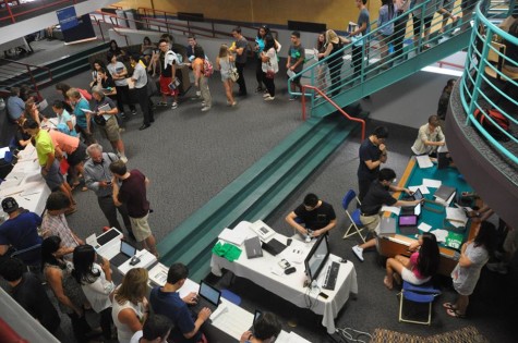 Students wait in line for their Surface Pros during Welcome Days 2013. Many cited the Surface's integral role in Williston student's lives as a reason they could not really "unplug".