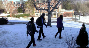 Sustainable Life members check the energy meters outside the Reed Center.