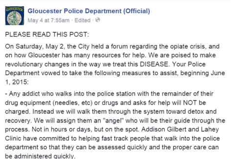 Part of Gloucester Police Chief Leonard Campanello’s Facebook post announcing the city’s new system.